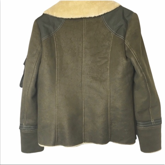 Tasha Polizzi• brown vegan leather shearling military style bomber coat medium - Picture 2 of 7